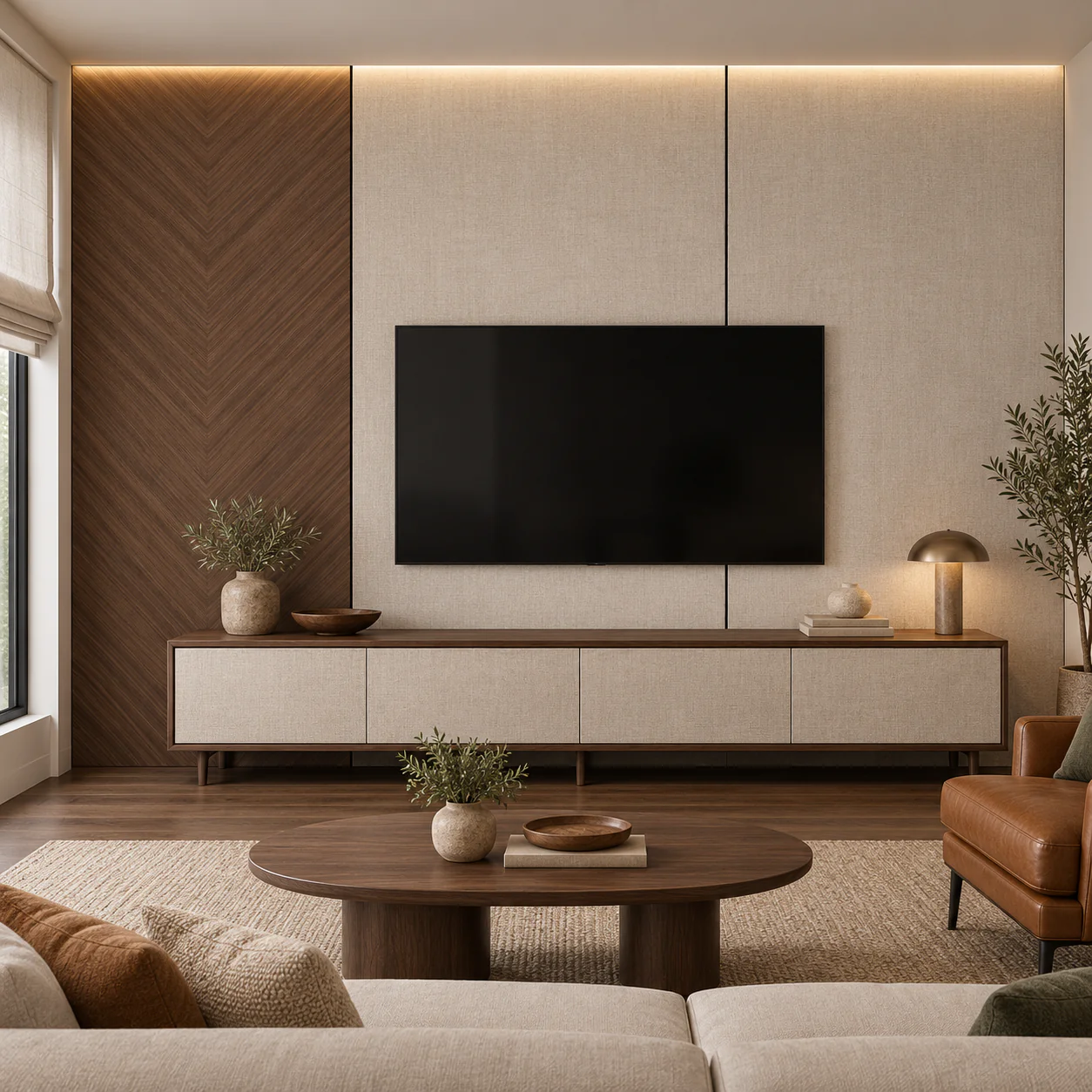 Mur TV Chevron Lin avec meuble assorti — NovaBard Tanger