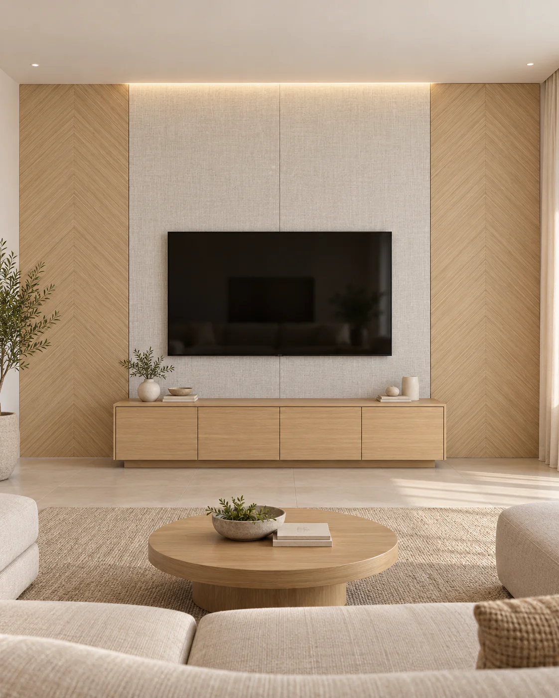 Mur TV Duo Chevron avec meuble assorti — NovaBard Tanger