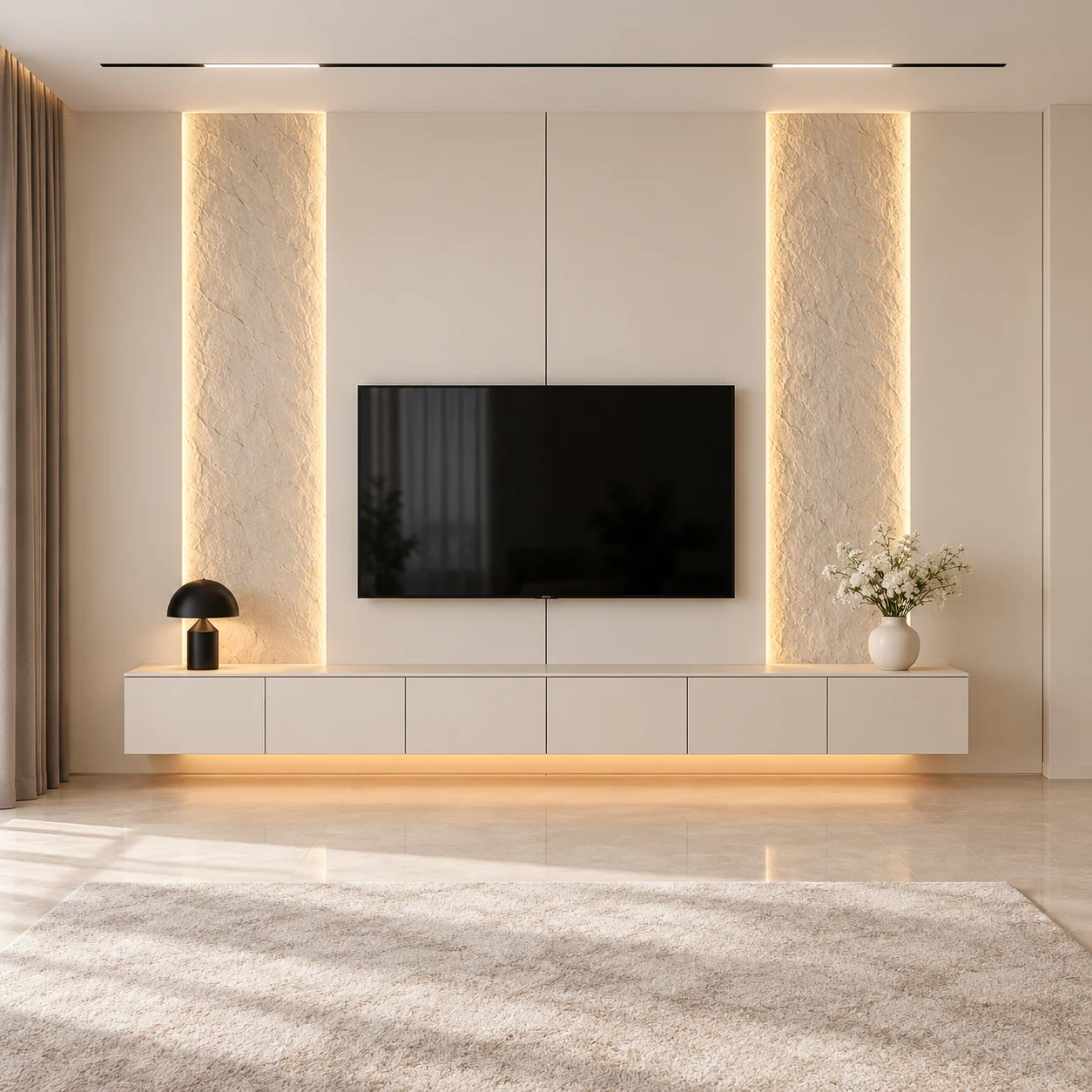 Mur TV Éclat Crème avec meuble assorti — NovaBard Tanger