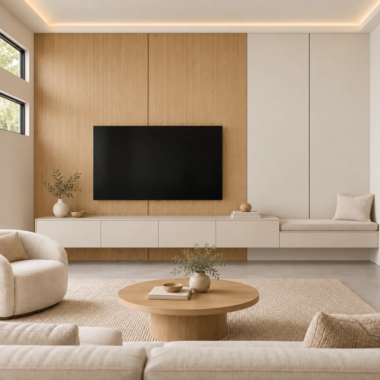 Mur TV Alcôve Chêne avec meuble assorti — NovaBard Tanger