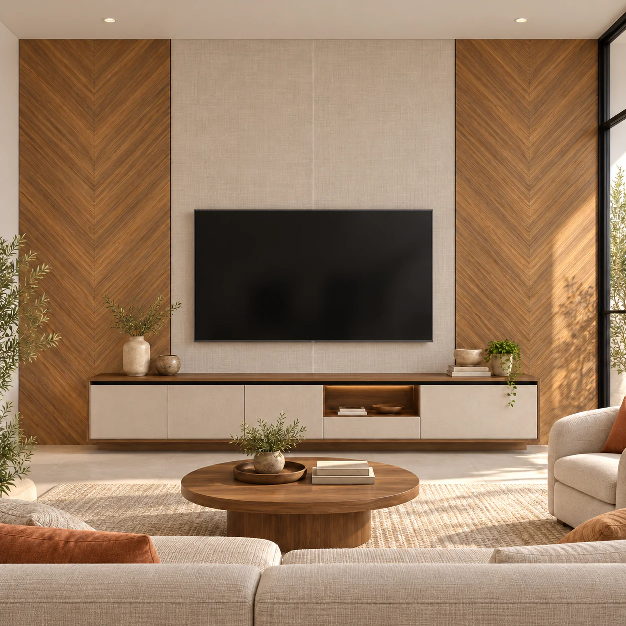 Mur TV Chevron Signature avec meuble assorti — NovaBard Tanger