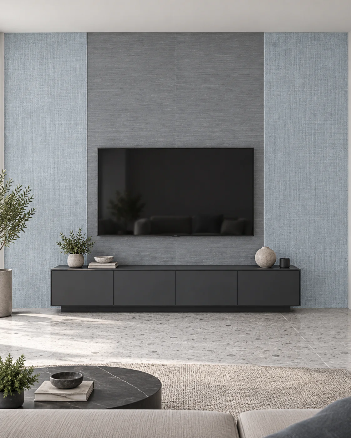 Mur TV Duo Ardoise avec meuble assorti — NovaBard Tanger