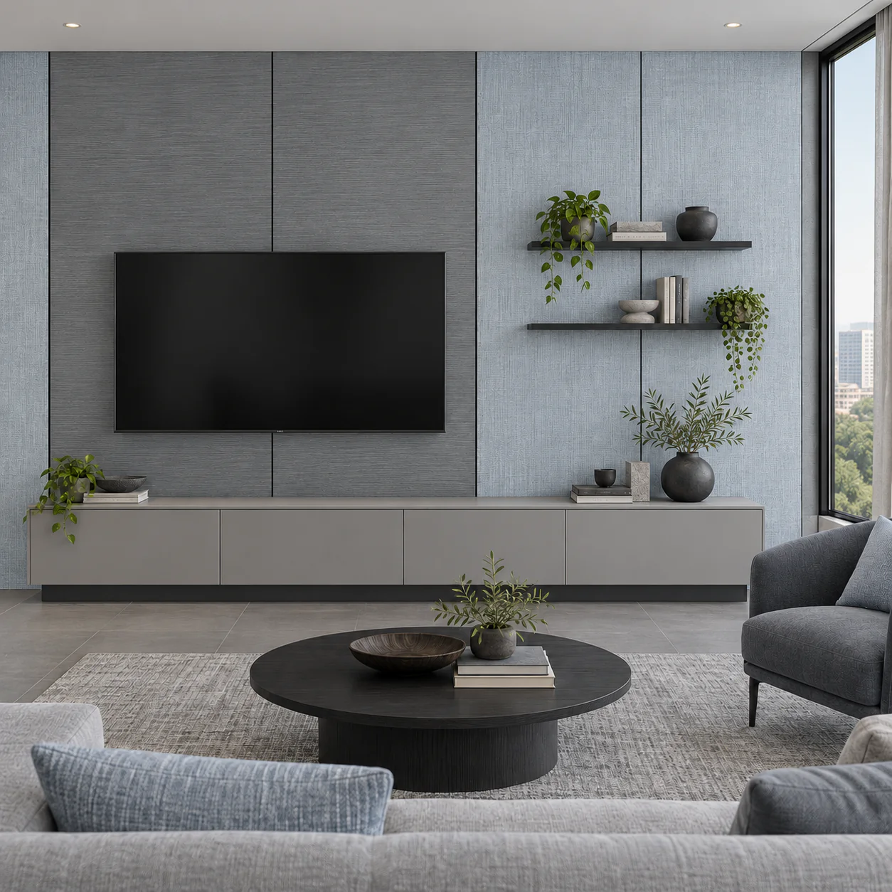 Mur TV Horizon Bleu avec meuble assorti — NovaBard Tanger