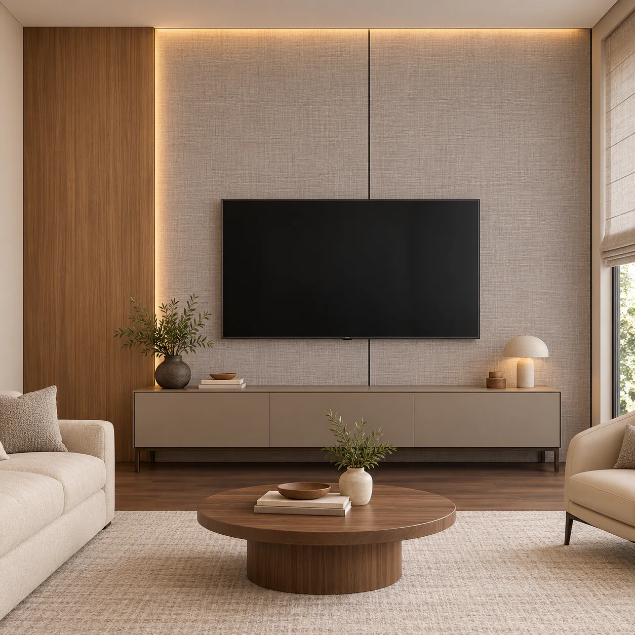 Mur TV Noyer Tabac avec meuble assorti — NovaBard Tanger